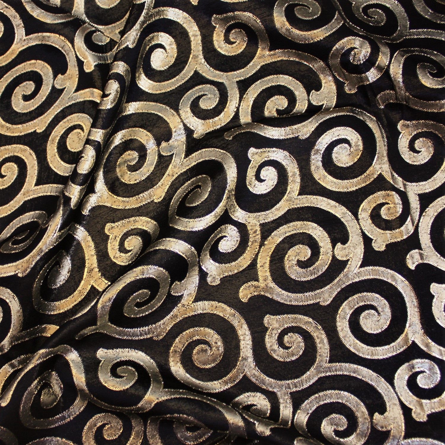 Black & Gold Swirl Brocade Table Linen Rentals Tablecloth