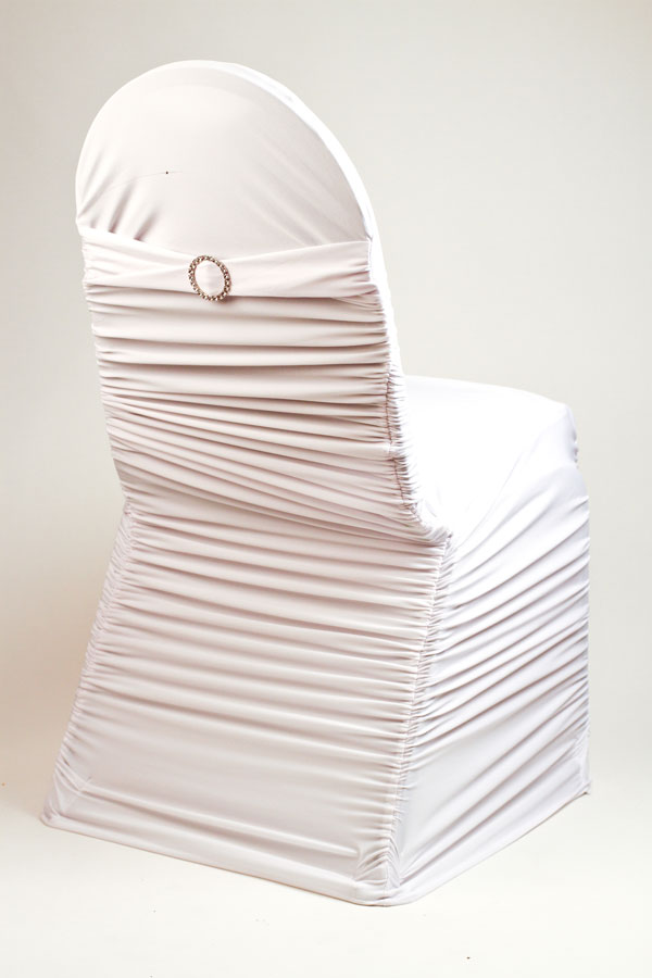 White Stretch Rounded Ribbed Chivari Chair Cover