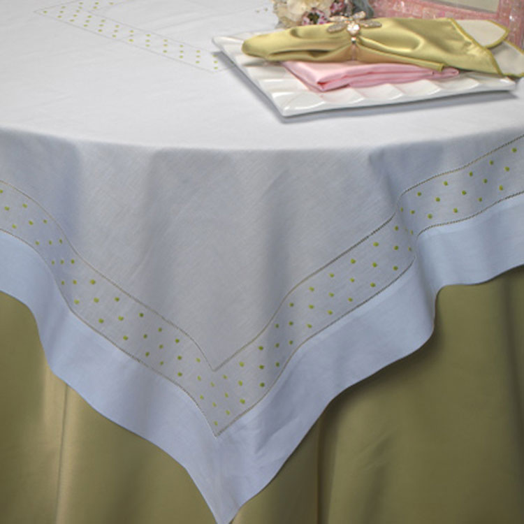 White Hemstitch with Green Dots