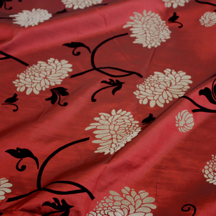 Crimson Garden Flock Taffeta