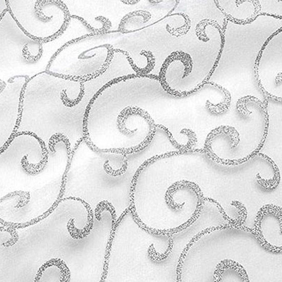 Silver & White Scroll Sheer