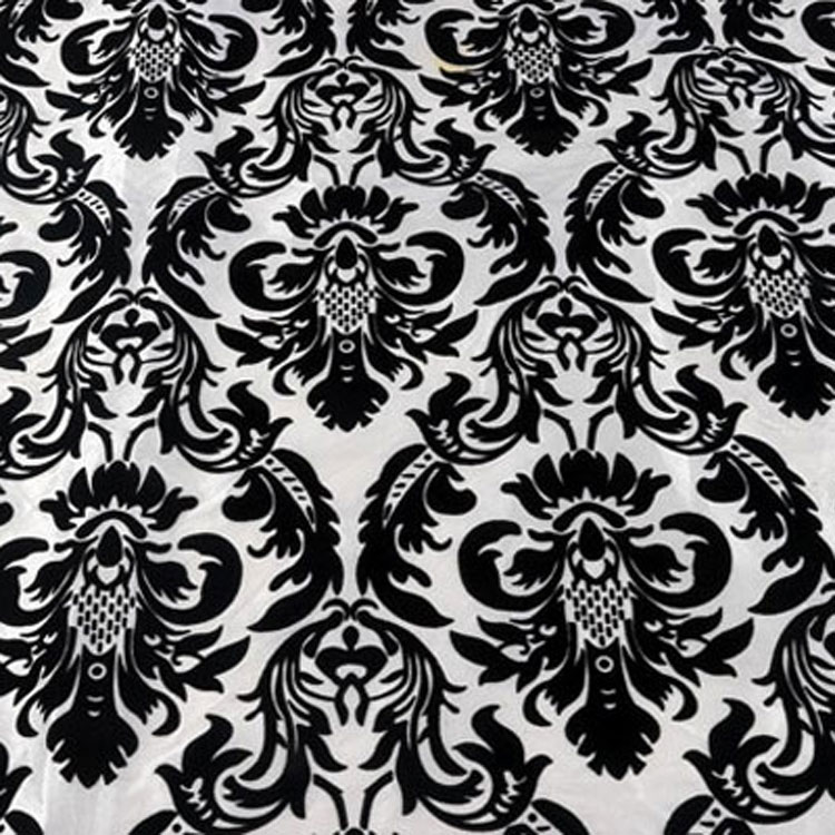 Black & White Flock Damask