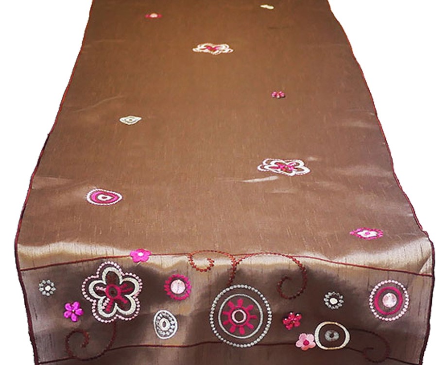 Mocha Jeweled Embroidered Table Runner