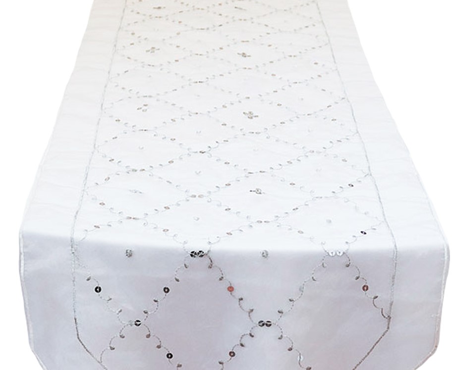 Silver Sequin Organza Table Runner