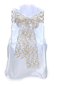 Gold White Scroll Sheer Tie