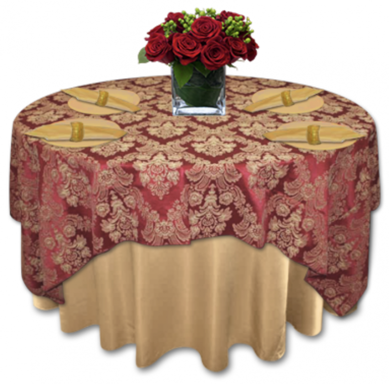 Wine Gold Damask Brocade Table Linen Rentals Tablecloth Cloth Connection