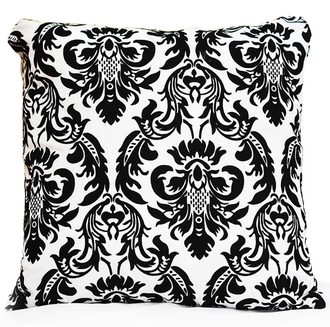 Black White Flock Damask Pillow