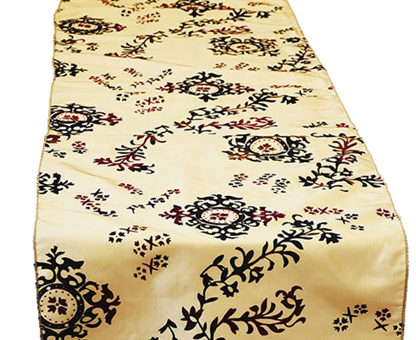 Medallion Flock Damask Table Runner